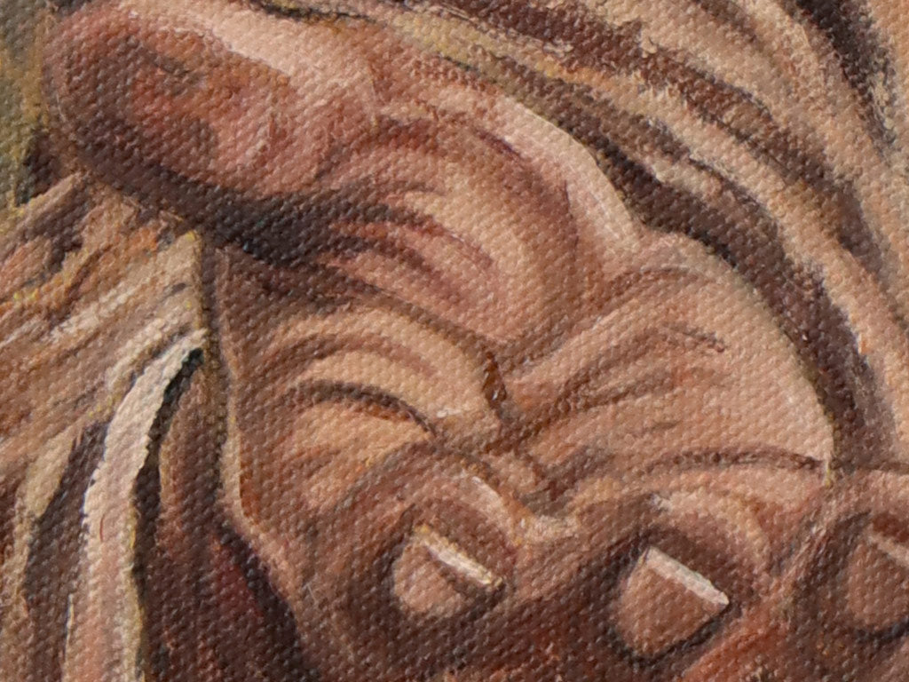 A Close up detail of a painting of a historically accurate Jesus Christ, to show it is a real painting