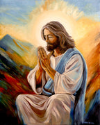 A painting of Jesus praying on the mountain, by Martin Buckwell, with an expressive Color Palette and Impressionistic style brushwork. Also known as Modern Devotional Realism. 
