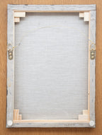 A picture of the back of The Lion of Judah painting canvas with hangers and written title by Martin Buckwell