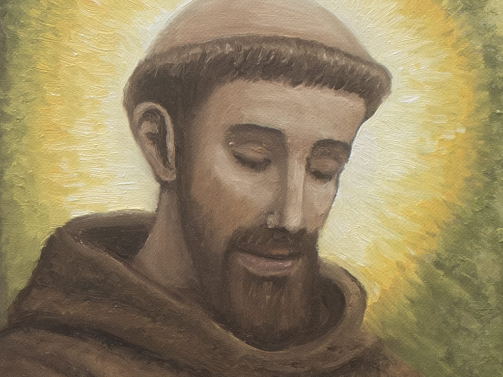 A close up detail of the Sold Commission painting for The St Francis of Assisi, Catholic Primary School by Martin Buckwell