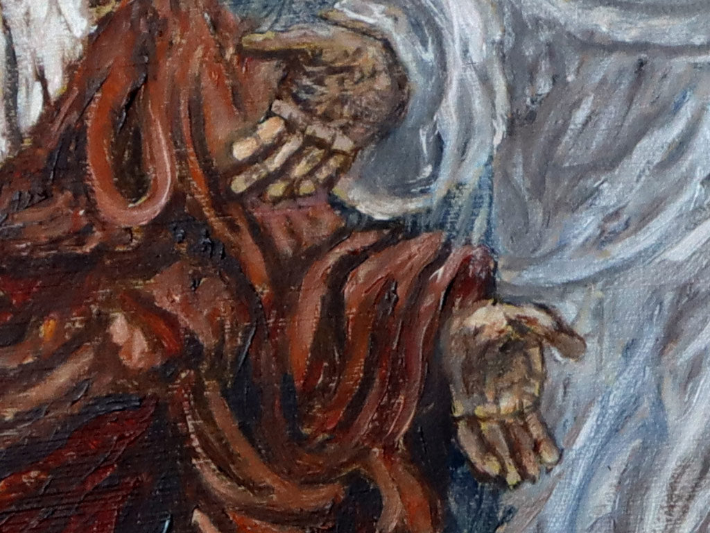 A close-up detail of the original Transfiguration of Jesus oil painting by Martin Buckwell