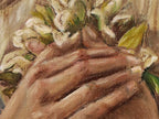 A detail of an original painting of a young Virgin Mary, the mother of Jesus by Martin Buckwell