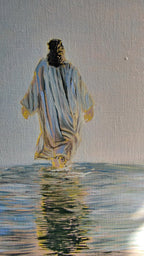 A video of the painting in process of a large original oil painting of Jesus walking on water by Martin Buckwell