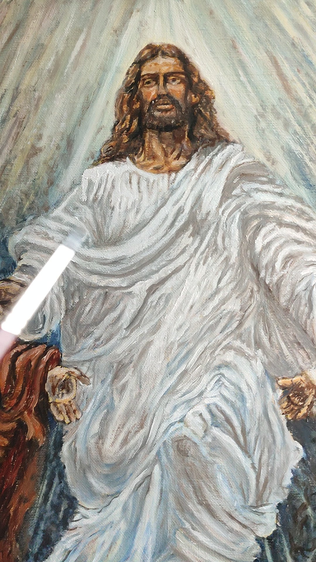 A painting in process video of the Transfiguration of Jesus, 60 × 40 cm oil painting by Martin Buckwell
